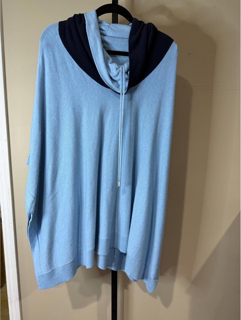 Chico's L/XL Light Blue and Navy Women's Poncho Sweater with Hood